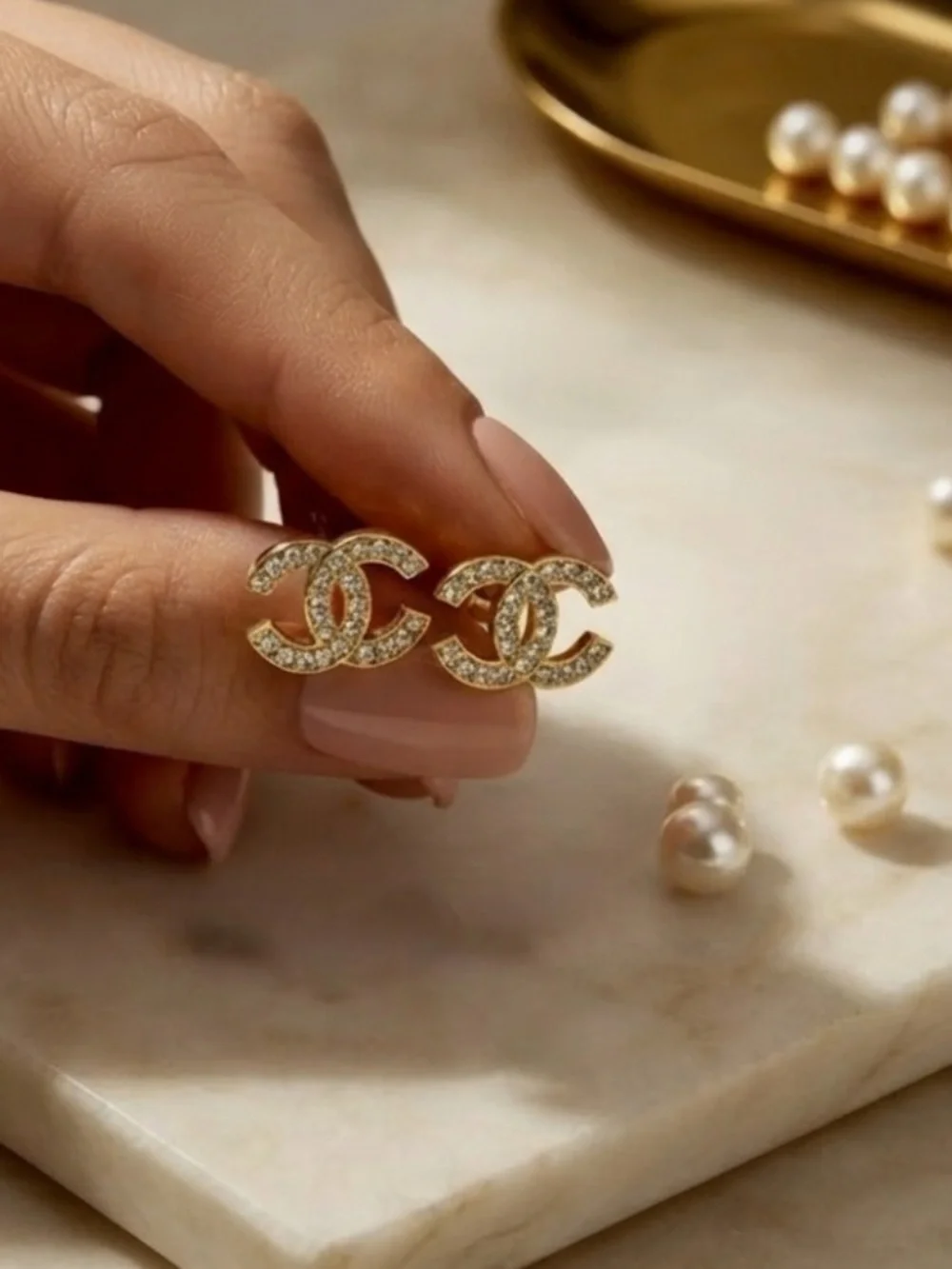 CHANEL Crystal Stud Earrings